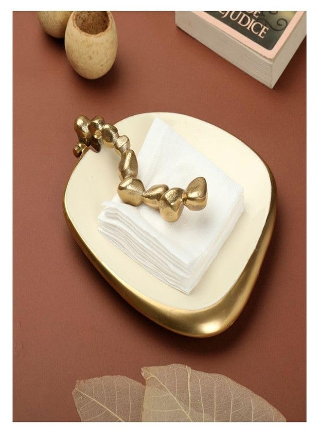 Decor de Maison Brings Handcrafted Stones Serving Ware Ivory Enamle Tissue Box Cover|Metal Napkin Holder |Facial Tissue Box for Bathroom, Home, Office, Restaurant, Kitchen, Dining in Gold (24X20X5cm) - Image 1